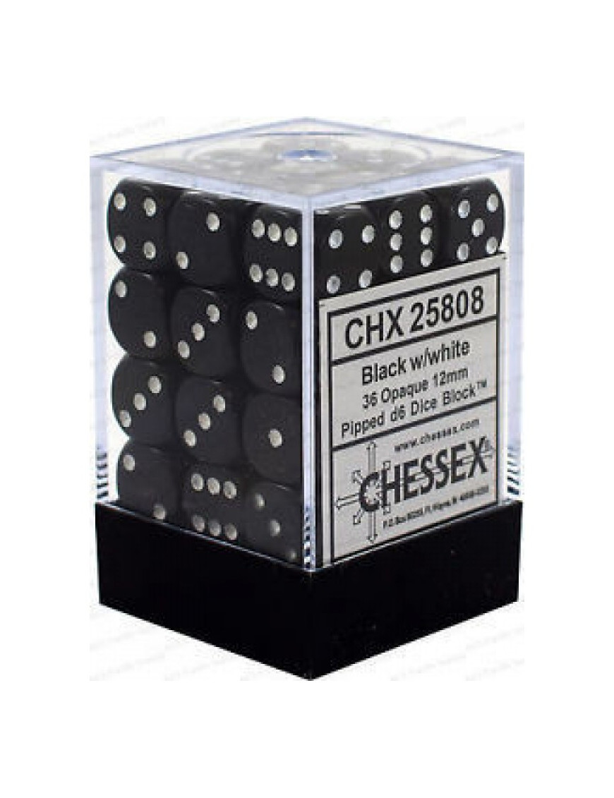 Set de 36 dés 6 - OPAQUE - Noir/Blanc FR CHESSEX