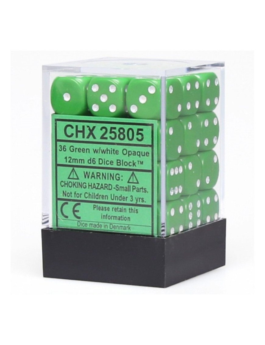 Set de 36 dés 6 - OPAQUE - Vert/Blanc FR CHESSEX