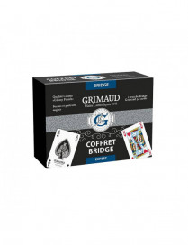Coffret 2 jeux de 54 cartes Bridge facon cuir noir FR Grimaud Expert