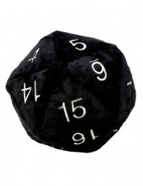 D20 Dés Fantaisie en Peluche Noir avec numérotation Argent UltraPro