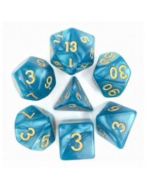 Lot de 7 dés Bleu Nacré et Or FR Ludistri