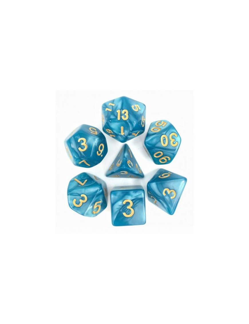 Lot de 7 dés Bleu Nacré et Or FR Ludistri