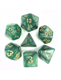 Lot de 7 dés Vert Nacré et Or FR Ludistri