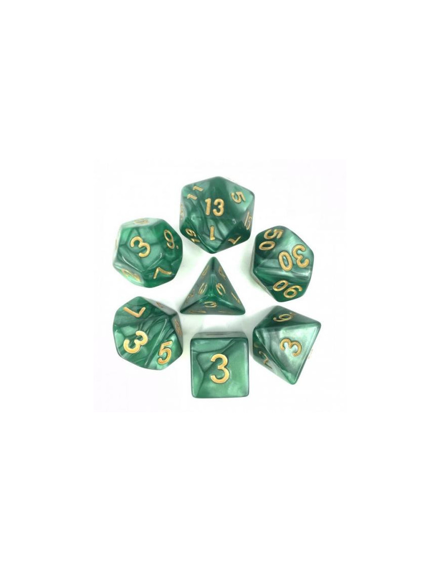 Lot de 7 dés Vert Nacré et Or FR Ludistri