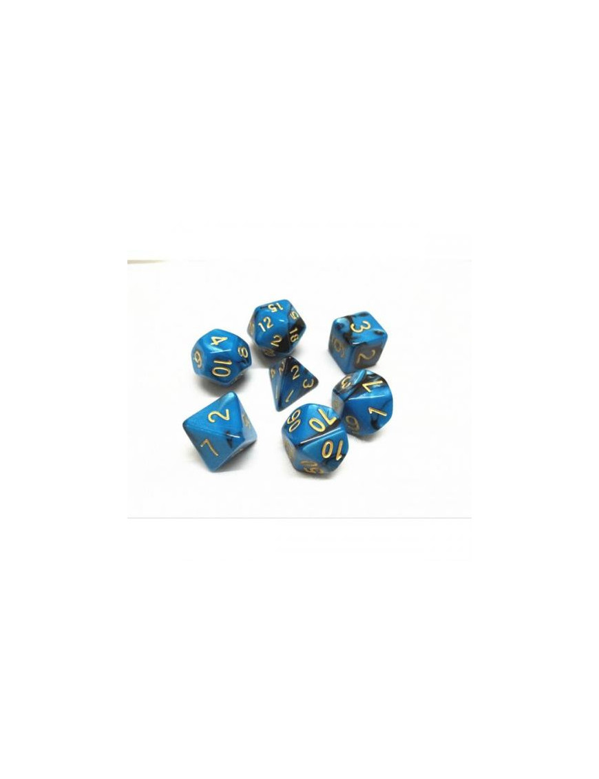 Lot de 7 dés Fusion Bleu et Noir FR Ludistri