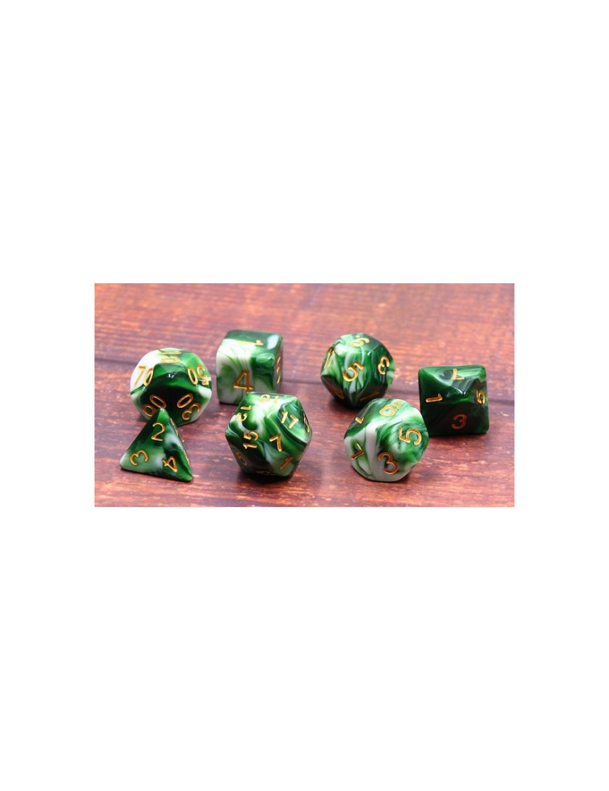 Set de 7 dés Emerald White Jade