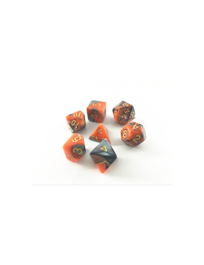 Set de 7 dés Feu Fusion Orange et argent