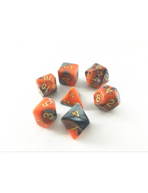 Set de 7 dés Feu Fusion Orange et argent