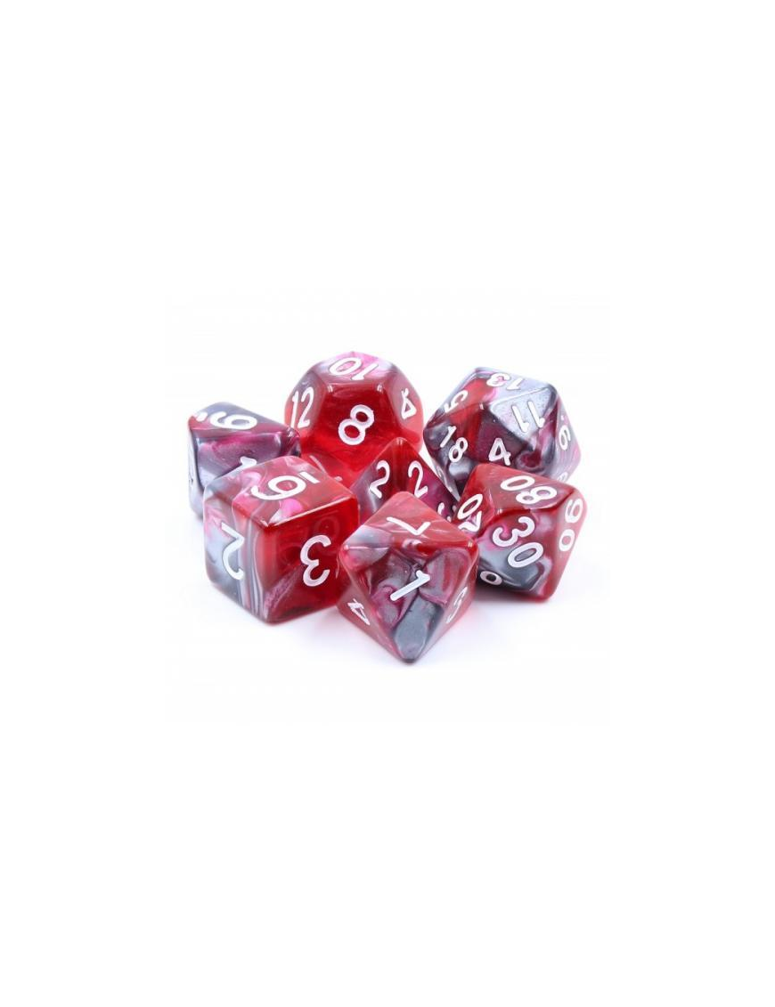 Lot de 7 dés Rouge et noir Dragon's Blood FR Ludistri