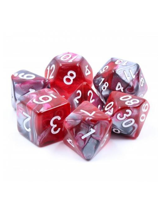 Lot de 7 dés Rouge et noir Dragon's Blood FR Ludistri