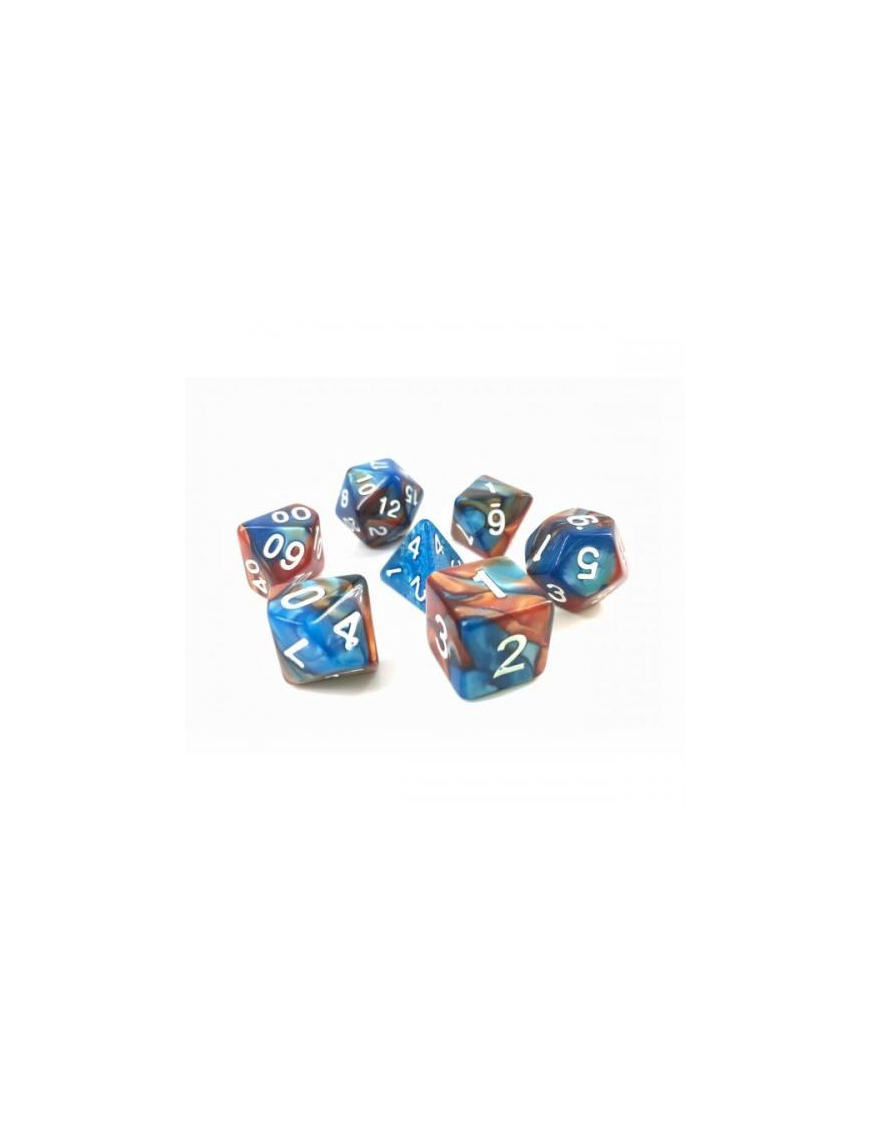 Lot de 7 dés Fusion Bleu et or FR Ludistri