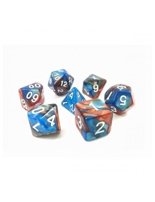 Lot de 7 dés Fusion Bleu et or FR Ludistri