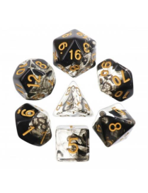 Lot de 7 dés Noir et Transparent Dark Cloud FR Ludistri