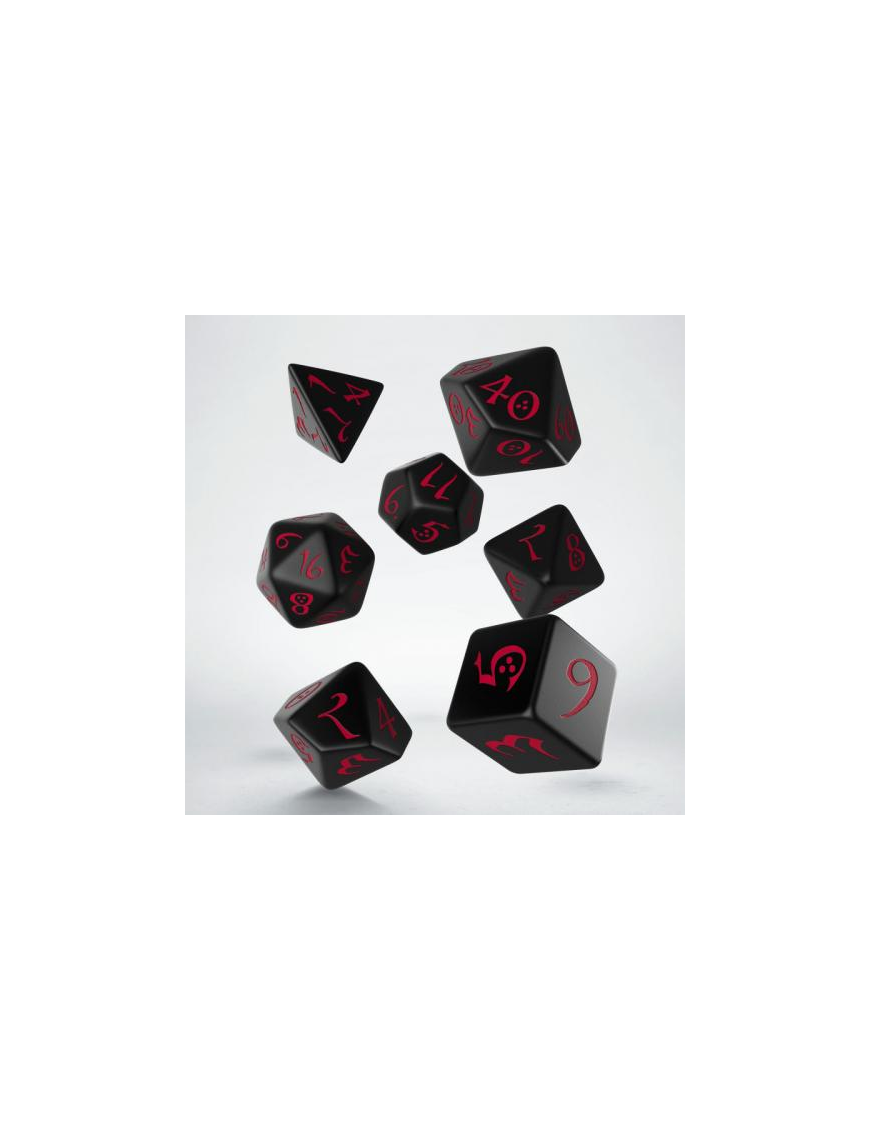 Lot de 7 dés Classic RPG Noir et rouge FR Q workshop