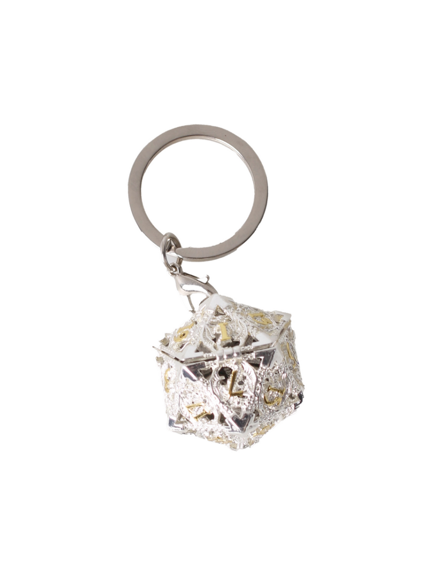 Porte clé D20 Argenté - lot de 7 mini dés métal (5mm) FR Ludistri