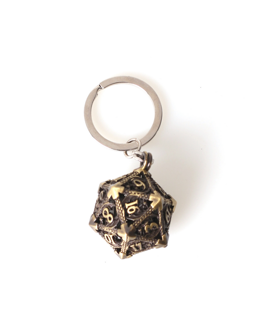 Porte clé D20 Vieil Or - lot de 7 mini dés métal (5mm) FR Ludistri