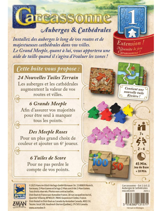 Carcassonne Ext N°1 Auberges & Cathédrales FR Z-man Games 2025