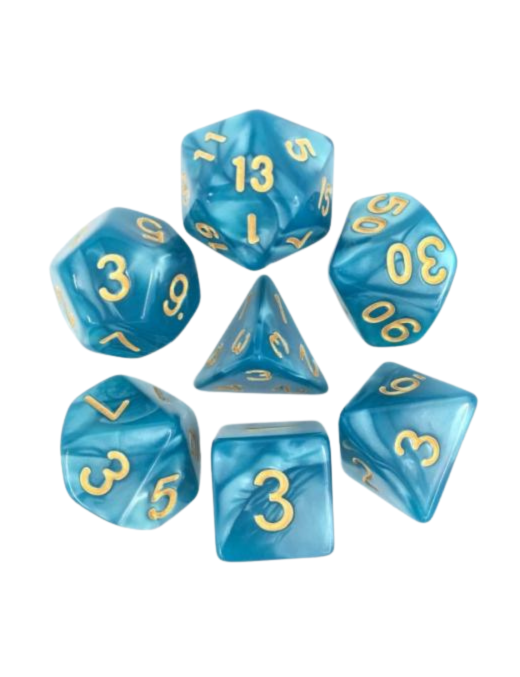 Lot de 7 dés 16mm- Bleu nacré et or FR Ludistri