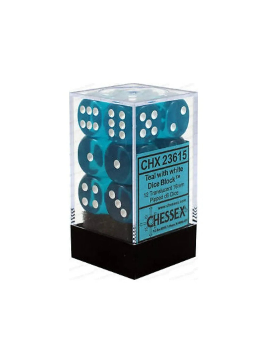 Set de 12 dés 6 Sarcelle  / Blanc chessex