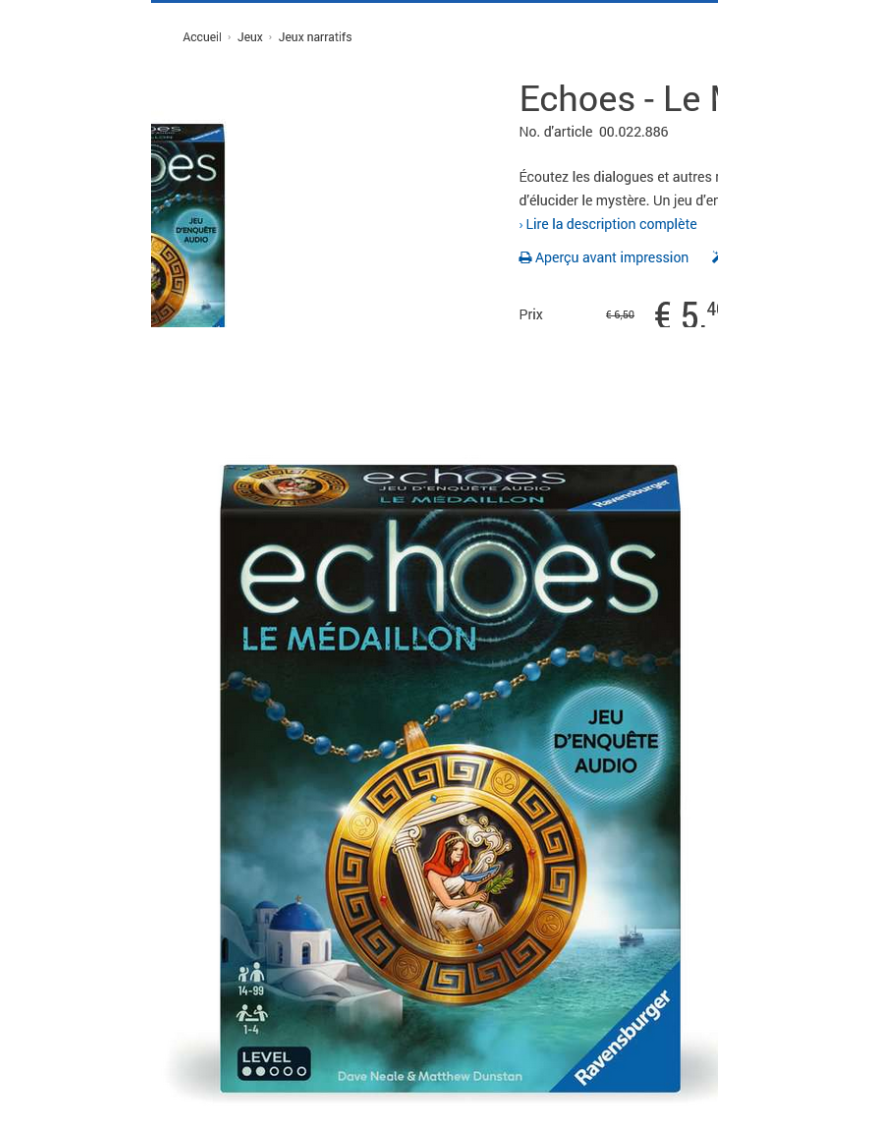 Echoes Le medaillon Fr Iello Ravensburger