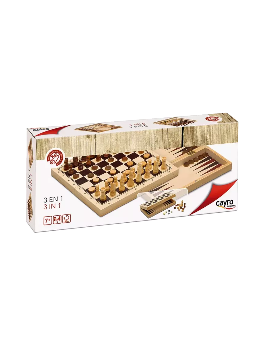 Coffret 3 en 1 : echecs dames et backgammon pliable FR Cayro