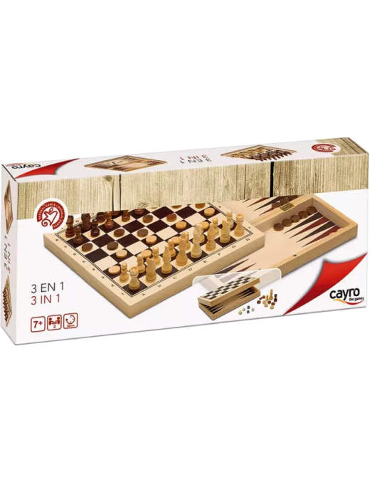 Coffret 3 en 1 : echecs dames et backgammon pliable FR Cayro