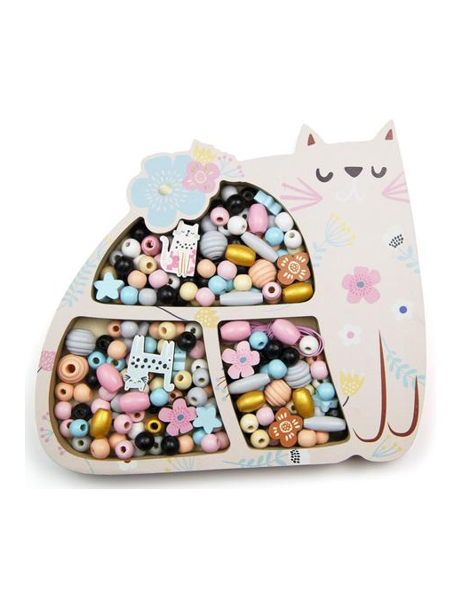 Coffret de perles en bois chat Sycomore