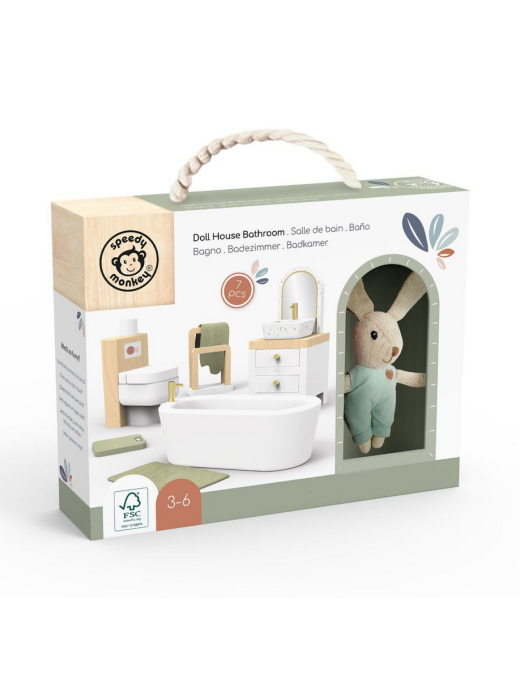 Salle de bain de la maison de poupée + 1 Lapin Speedy Monkey
