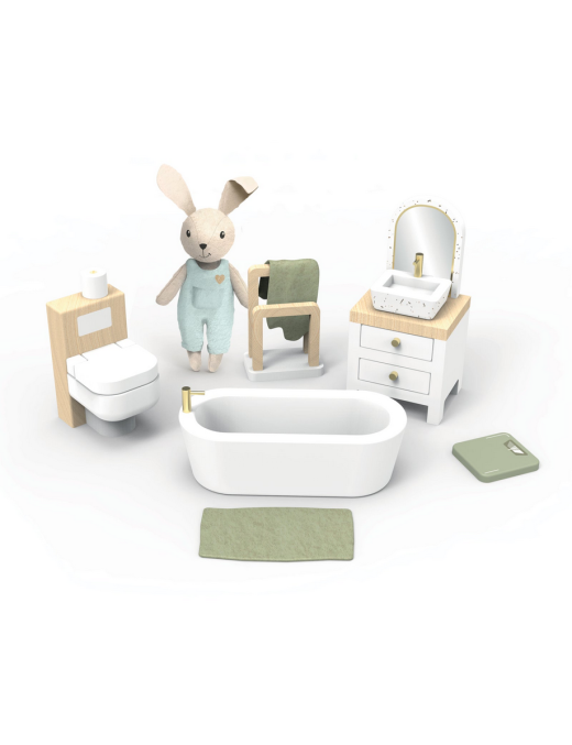 Salle de bain de la maison de poupée + 1 Lapin Speedy Monkey
