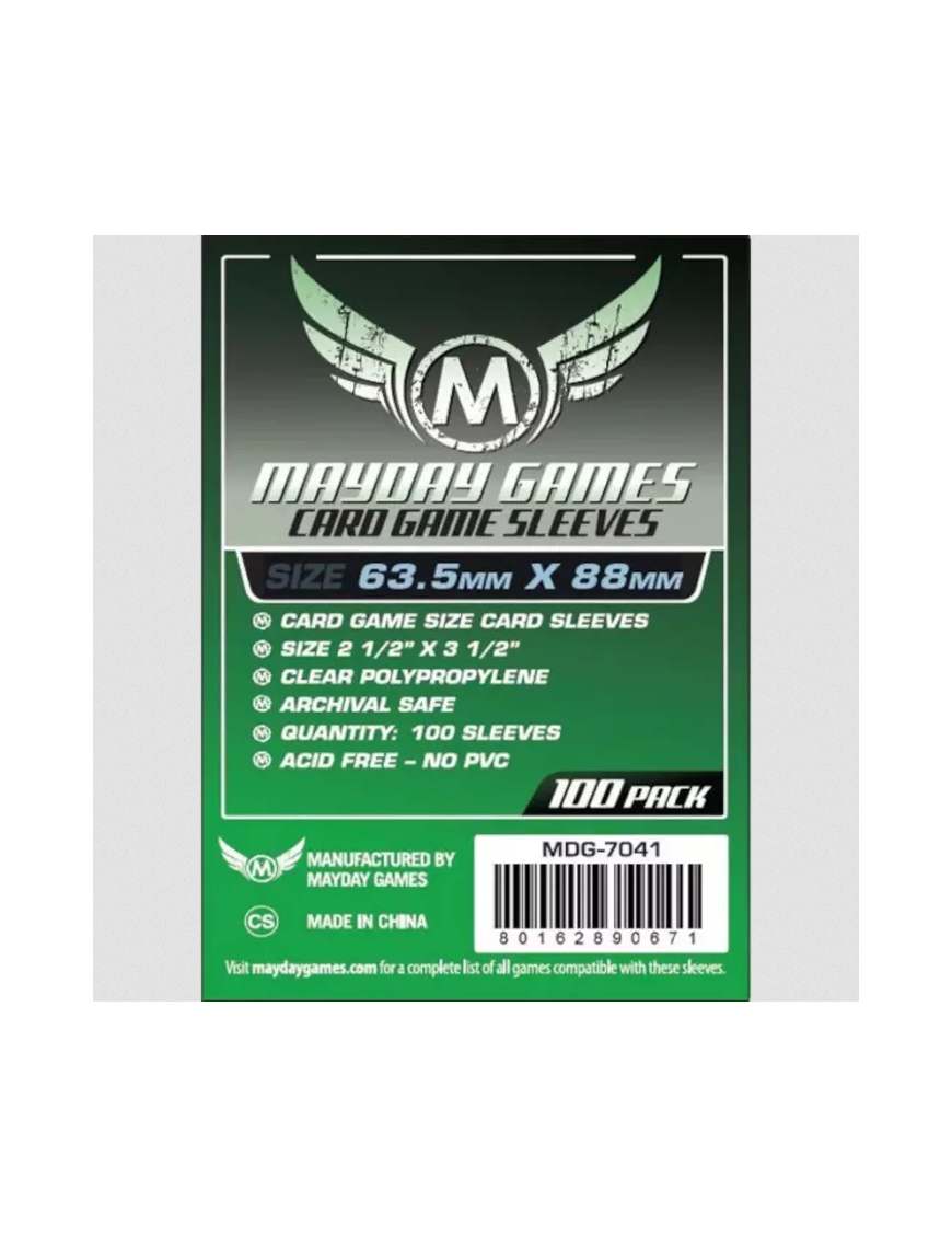 Protege carte x100 mayday games 63,5x88mm sleeves Taille Standard