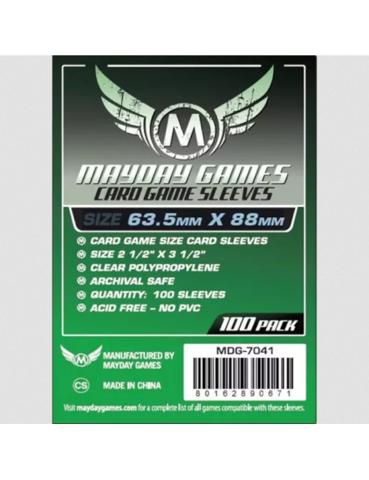 Protege carte x100 mayday games 63,5x88mm sleeves Taille Standard